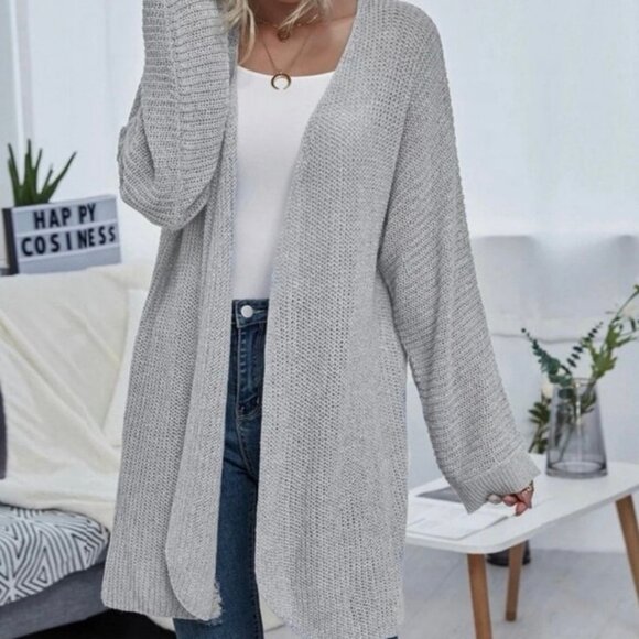 SHEIN Gray Open Front Oversized Knit Cardigan Sweater Womens Size Small - Picture 4 of 8